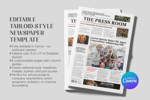 Download Editable Tabloid-Style Newspaper Canva - Newspaper canva Collection