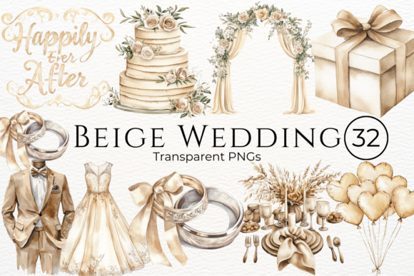 Download Beige Wedding Watercolor Clipart - Premium Bundle
