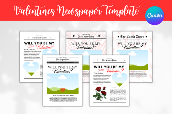 Download 5 Valentines Newspaper Canva Bundle - Newspaper canva Collection