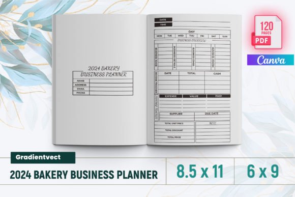 Download (KDP) 2024 Bakery Business Planner Canva - Bakery business Collection